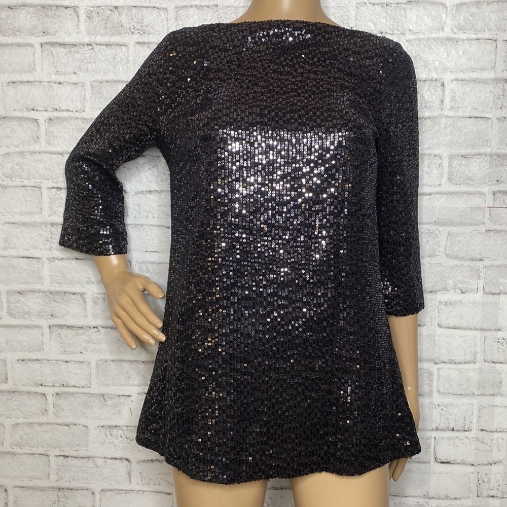 Tory Burch Monique black silver sequin top